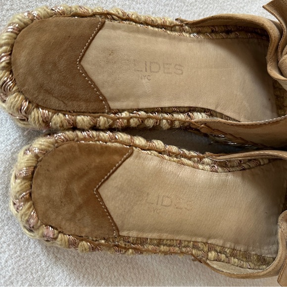 J/SLIDES Sandals Suede Espadrille Slide Tan Bow Size 8 - Picture 9 of 16